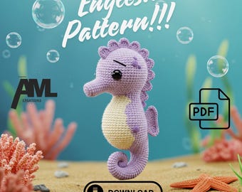 Amigurumi Seahorse Crochet Pattern, Plush Sea Animal PDF Tutorial, DIY Seahorse Toy Pattern, Beginner Crochet Ocean Creature