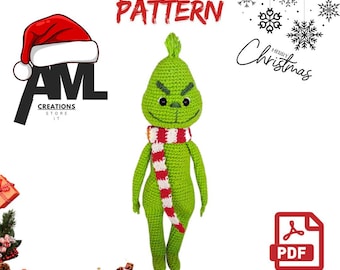 Amigurumi Grinch Crochet Pattern, Christmas Grinch PDF Pattern, DIY Crochet Holiday Decor, Crochet Grinch Doll, Handmade Christmas Gift