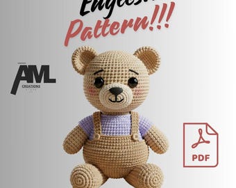 PDF Crochet Pattern for Amigurumi Bear, DIY Plush Teddy Bear Pattern, Handmade Crochet Toy Tutorial, Beginner Crochet Bear PDF