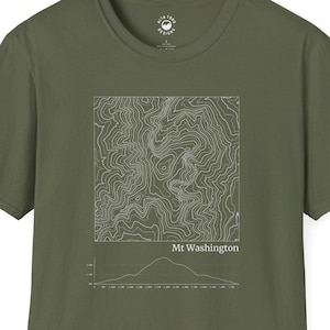 T-shirt d'élévation topographique du mont Washington, t-shirt randonnée nature, conception de cartes et de graphiques, chemise aventure en montagne, voyage dans la nature