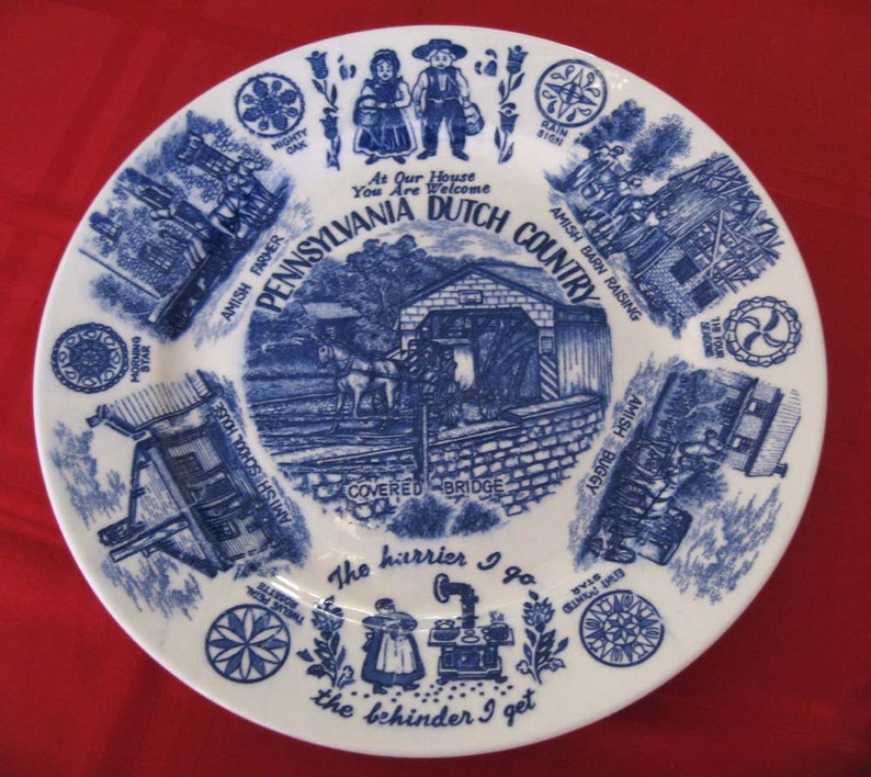 Vintage Pennsylvania Dutch Country Souvenir Plate Blue Etsy