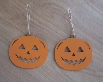 Set of 2 Orange Wood Cut Out Pumpkins~ Jack O Lantern~ Super Cute!