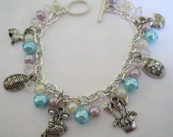 Easter  Bunny  Charm Bracelet Vintage Style  Easter Jewelry Easter Charms Egg Hunt