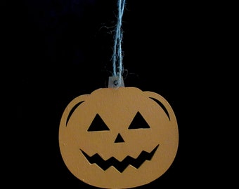 Handmade Orange Wood Pumpkin Ornament  Jack O Lantern