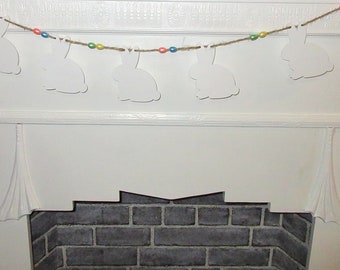 Wood Bunny Garland with Jelly Beans ~Easter Decoration~ Wall Hanging