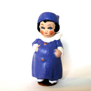 charming 3 penny doll, dressed in a blue robe and hat, standing on a penny, gift for her, dollladydianas dolls, porcelain collectible, doll image 6