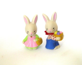 bunny couple, porcelain rabbits,  3" tall, Easter basket bunnies, gift for her, dollladydianas dolls, table decoration, rabbit couple