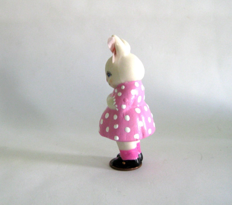 ooak rabbit penny doll Easter basket collectible gift for her penny bun in pink dot dress collectible penny bunny dollladydianas dolls