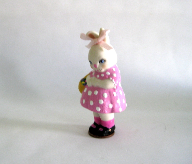 ooak rabbit penny doll Easter basket collectible gift for her penny bun in pink dot dress collectible penny bunny dollladydianas dolls