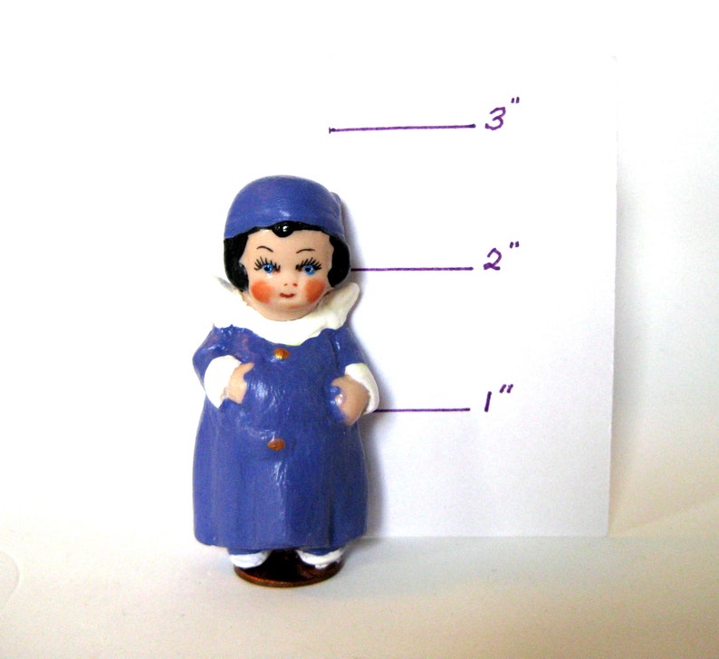 charming 3 penny doll, dressed in a blue robe and hat, standing on a penny, gift for her, dollladydianas dolls, porcelain collectible, doll image 7