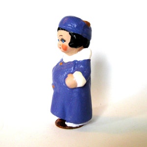 charming 3 penny doll, dressed in a blue robe and hat, standing on a penny, gift for her, dollladydianas dolls, porcelain collectible, doll image 2