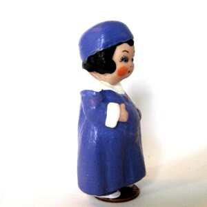 charming 3 penny doll, dressed in a blue robe and hat, standing on a penny, gift for her, dollladydianas dolls, porcelain collectible, doll image 4