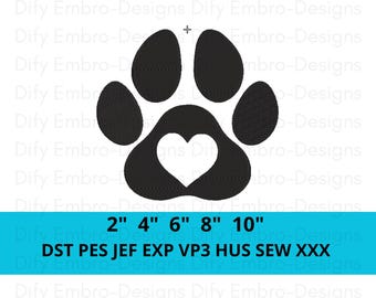 Dog Paw Print Heart Embroidery Design, Cat Paw Embroidery File, Pet Lover Embroidery Pattern, Animal Paw Machine Embroidery, Puppy Kitten