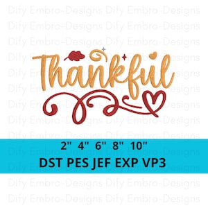 Thankful Embroidery Design, Thanksgiving Quote Machine Embroidery File, Autumn Fall Saying Pattern, Grateful Thankful Blessed Embroidery