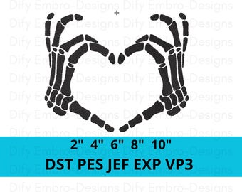 Skeleton Hands Heart Embroidery Design – Halloween Gothic Love Machine Embroidery File – Creepy Cute Skeleton Hands – Digital Download