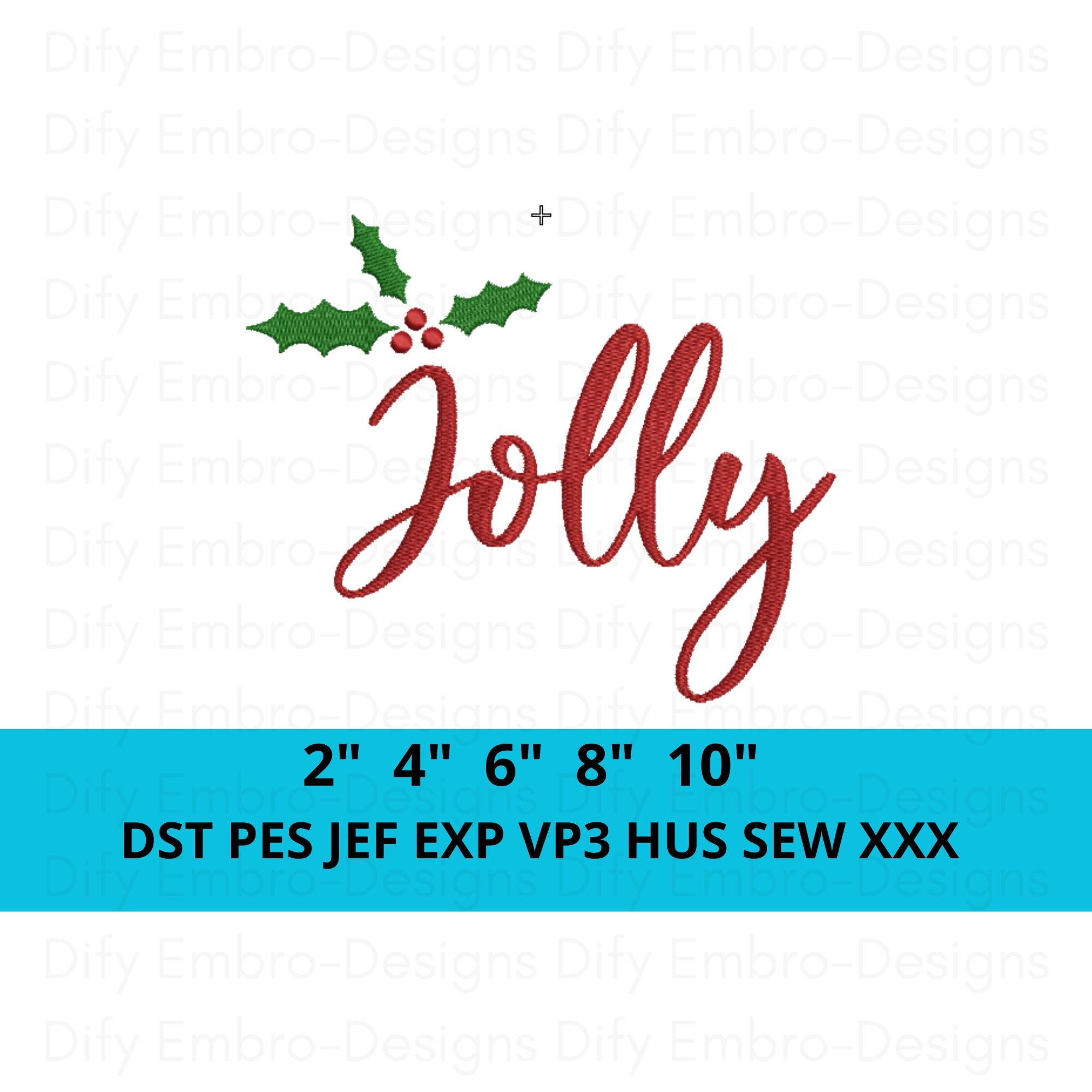 Jolly Christmas Script Christmas Jolly Embroidery Design, Holiday Script Word With Holly ...