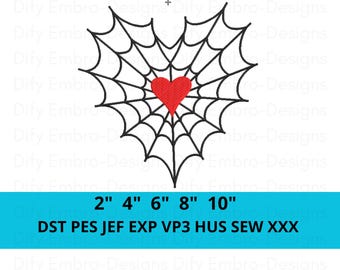 Heart Spider Web Embroidery Design, Love Web Machine Embroidery File, Gothic Heart Embroidery Pattern Valentine Embroidery Design, Spiderweb