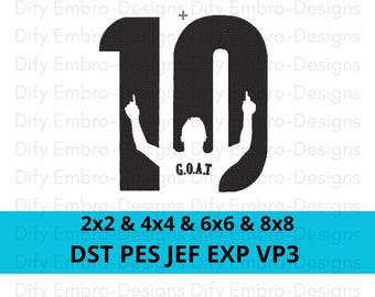 Football G.O.A.T Number 10 Embroidery Design - Inspired Sports Icon - Digital Download for Machine Embroidery - Dst Pes Vp3 Exp Jef Formats