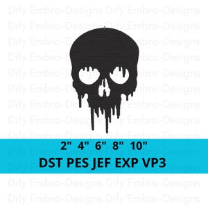 Dripping Skull Embroidery Design - Horror Halloween Skull Machine Embroidery Pattern - Scary Melting Skull Digital File - Goth Skull