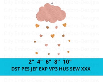 Baby Kids Heart Rain Cloud Embroidery Design – Cute Love Cloud Machine Embroidery Pattern with Heart Drops, Valentine Nursery Design