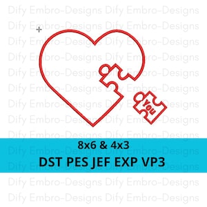 Herz Puzzle Stickmuster - SIE Text Digitale Datei-Fehlendes Stück Liebe Stichmuster - Valentinstag Maschinenstickerei dst,pes,vp3...