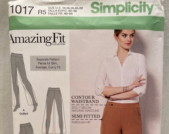 UNCUT  Simplicity 1017   Size: 14 to 22    Misses Pants with Leg Width Variations and Pattern Pieces for Slim, Average & Curvy Fit