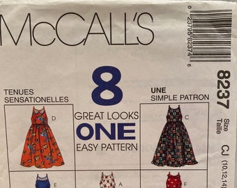 UNCUT   McCall's 8237   Size: 10-12-14   Children's and Girl's Dress - 8 Options