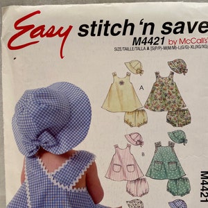 UNCUT    McCall&#39;s M4421   Size: S-M-L-XL   Infants Dresses, Panties and Hat