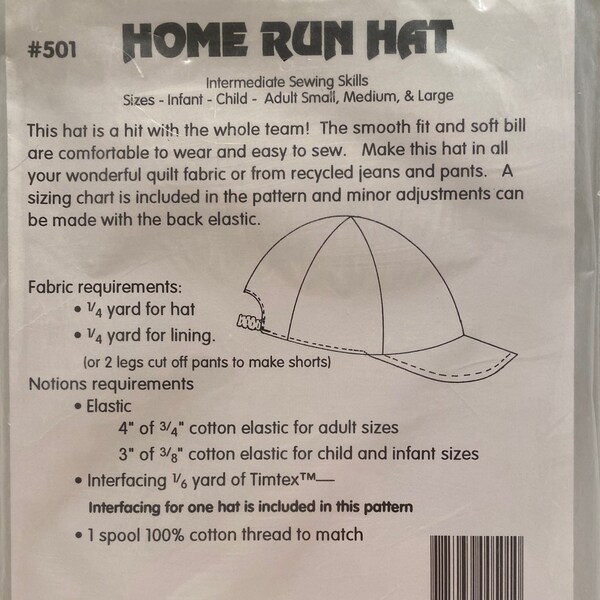 UNCUT   Timber Lane Press    Home Run Hat 501   Size: Infant - Child - Adult Small, Medium and Large