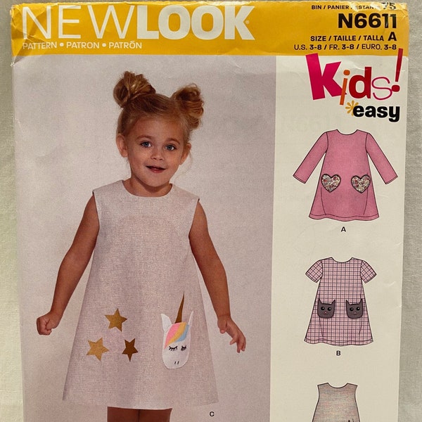 UNCUT   New Look N6611   Size: 3 to 8   Childrens Dresses - 3 Options - 6 Sizes - Easy