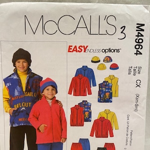 UNCUT   McCall&#39;s M4964   Size: Xsm and Sml   Children&#39;s and Boys Jacket, Vest, Pull-On Pants and Reversible Hat - Many Options by Polar Gear