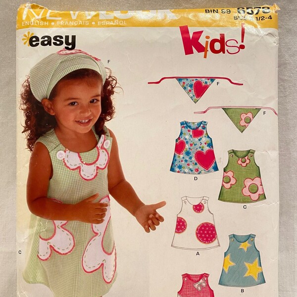 UNCUT   New Look 6578    Size: 1/2 to 4   Toddler Dresses and Head Scarf- 5 Sizes - Easy