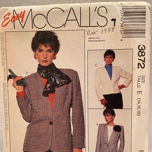 UNCUT  McCall&#39;s 3872   Size: 14 to 18    Misses Unlined Jacket by Woman&#39;s Day Collection - Cut To Fit
