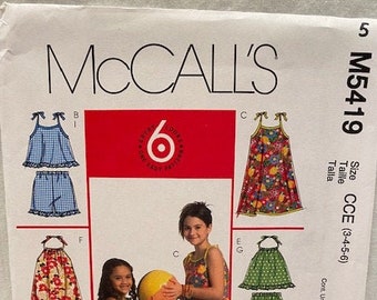 UNCUT   McCall&#39;s M5419   Size: 3-6 and 7-14    Children&#39;s and Girls Dresses, Tops, Shorts - 6 Views