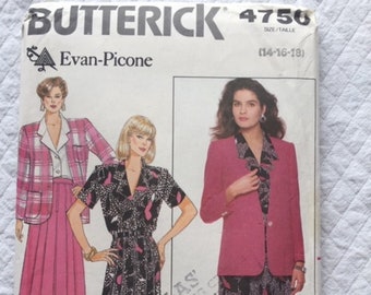UNCUT  Butterick 4750    Size: 14-16-18    Evan-Picone Misses Jacket, Blouse & Skirt