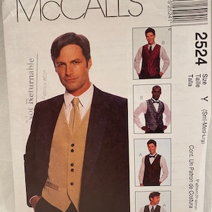 UNCUT   McCalls 2524    Size: Sml, Med, Lrg    Men's Vest, Tie and Bow Tie