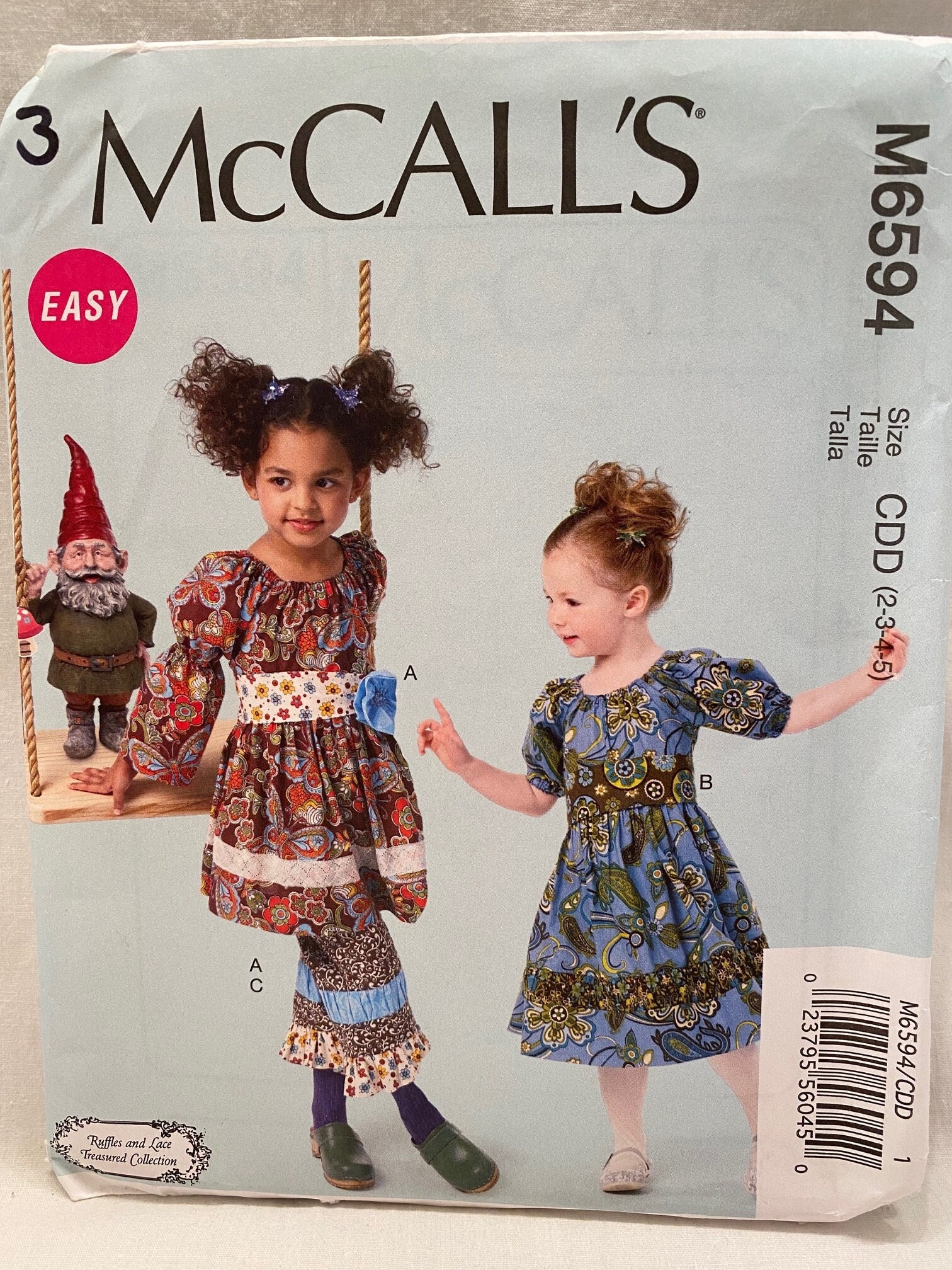 UNCUT  McCall's M6594   Size: (2-3-4-5)  (6-7-8)     Children's & Girls Dresses, Belts and Pants - Easy - 2 Options