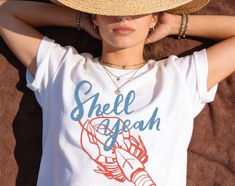 Shell Yeah Lobster T-Shirt, Funny Seafood Tee, Beach Summer Shirt, Coastal Lobster Graphic Tee, Seafood Lover Gift