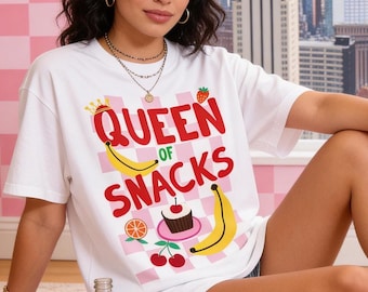 Shirt Queen of Snacks, T-shirt Food Lover, T-shirt Dopamine, Snarky T-shirt, Kleurrijk Grafisch T-shirt Snack, Foodie Cadeau, T-shirt Unisex