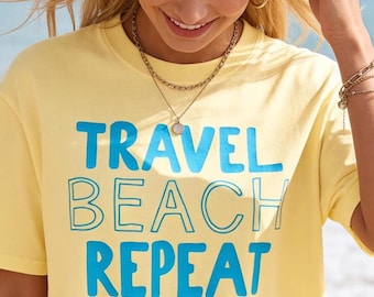 Travel Beach Repeat-shirt, zomer-T-shirt in dopamine-stijl, strandvakantie, Beach Vibes, vakantiemodus, Summer Vibes, Coastal Vibes-shirt