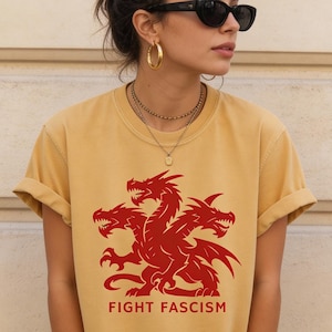 Kampf Faschismus Unisex TShirt, 3-köpfiger Drache, Antifaschistisches Shirt, Politischer Widerstand, Linker Widerstand, Antifa, Nicht Mein Präsident, Freiheitliches T