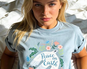 Peace on Earth T-Shirt, Peace Dove With Flowers Tee, Floral Dove Shirt, Peace Symbol Unisex Top, Spiritual Tattoo Style Top, Unisex