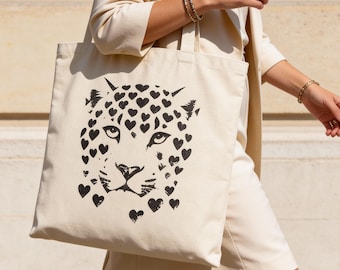 Leopard Face bag, Heart Spots, Cat Valentine Tote, Big Cat, Valentine gift, Leopard Heart, Cat Lover Gift, Feline, Cat Mom, Cat dad