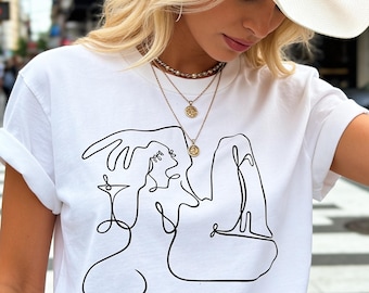 Cowgirl Martini Tee, Western Line Art Shirt, Minimalist Cowboy Boots Graphic, Trendy Cowgirl Outfit Tee, Lilo on Paper Art