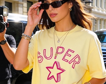 Camiseta Super Star, Unisex, Camiseta rosa, Camiseta de icono pop, Camiseta rebelde, Reina punk, Glam, Camiseta de verano, Camiseta de dopamina