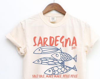 Sardegna Italy T-shirt, Sardinia, Sole, Mare, Pesce, Fish T, Seafood Shirt, Sardines, Coastal Shirt, Retro Summer, Vintage Tee