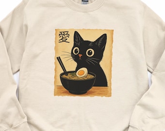 Shirt kat die ramen eet, trui ramen kat, kawaii anime kattent-shirt, schattige Japanse noedelafbeelding, kattenliefhebber cadeau