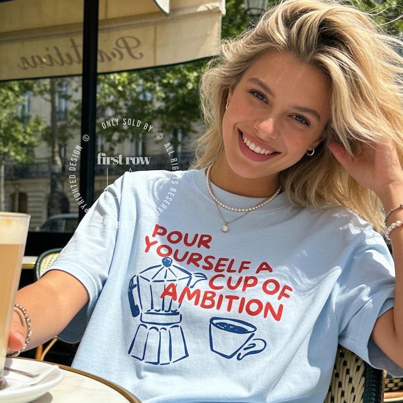 Woman wearing Dolly Parton "Pour Yourself a Cup of Ambition" Shirt, Retro Coffee Graphic, 9 to 5 Country Music Tee, Moka Pot, Coffee Club, Caffeine Lover
