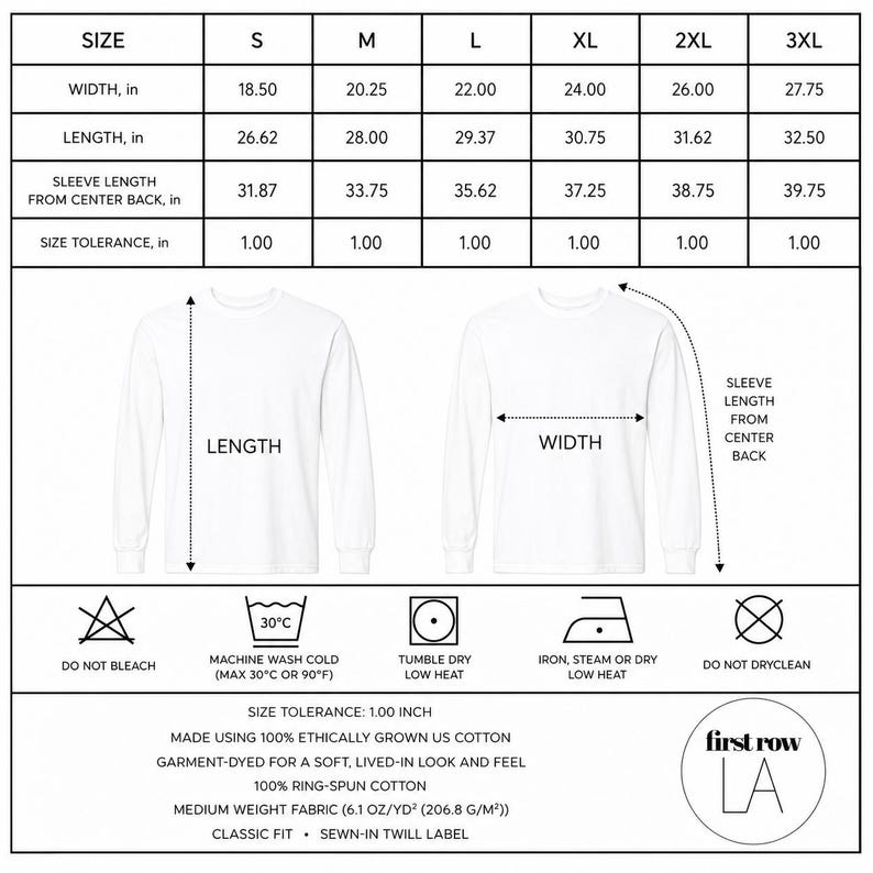 Size guide for Dolly Parton Pour Yourself a Cup of Ambition Shirt, Retro Coffee T, 9 to 5 Country Music Tee, Moka Pot, Coffee Club, Long Sleeve T-Shirt.

Original design and copyright by first row LA 2025.