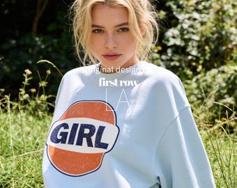 Unisex sweater MEISJE, retroshirt, logo Gulf Tankstation, Pamela Anderson, Jessica Williams Shrinking, mode uit de jaren 90, shirt met meisjeslogo, Y2K-t